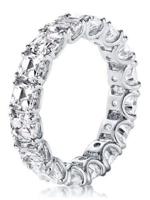 Asscher Cut Eternity Wedding Band in Sterling Silver with Rhodium Finish