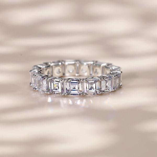 Asscher Cut Eternity Wedding Band in Sterling Silver with Rhodium Finish