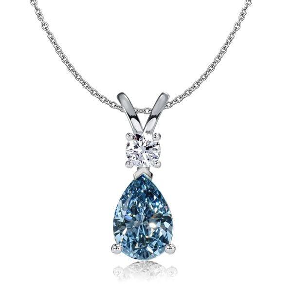 Blue Topaz Teardrop Necklace in Rhodium-Plated Sterling Silver