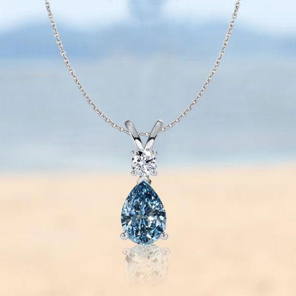 Blue Topaz Teardrop Necklace in Rhodium-Plated Sterling Silver