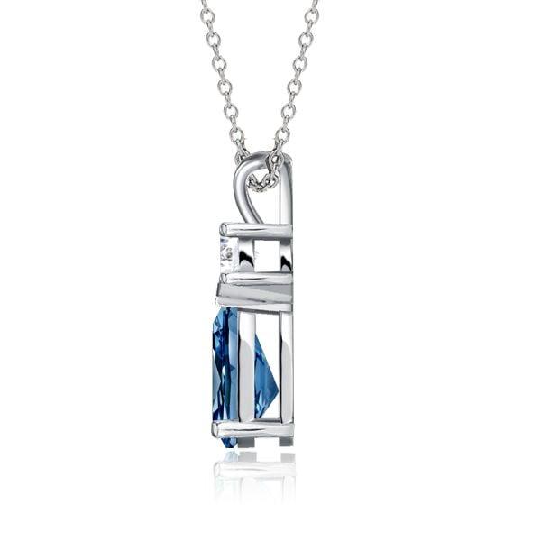 Blue Topaz Teardrop Necklace in Rhodium-Plated Sterling Silver