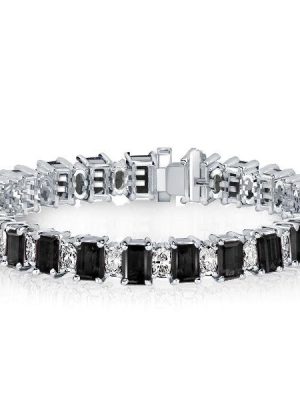 Alternating Black & White Sapphire Tennis Bracelet - Sterling Silver
