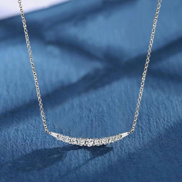 White Sapphire Pendant Necklace for Women in 925 Sterling Silver with Round and Baguette Cuts
