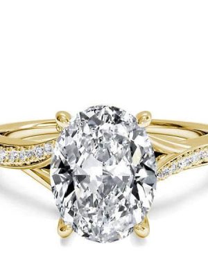Golden Oval White Sapphire Bypass Engagement Ring - 18K Gold Plated Sterling Silver