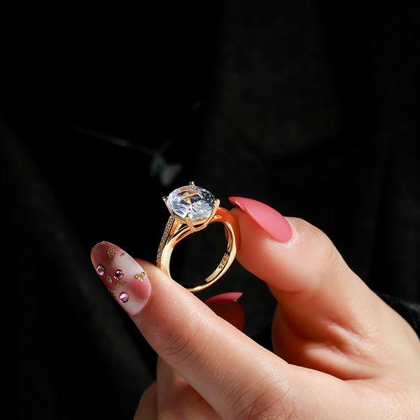 Golden Oval White Sapphire Bypass Engagement Ring - 18K Gold Plated Sterling Silver