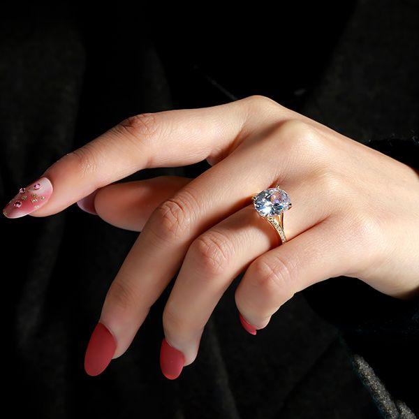 Golden Oval White Sapphire Bypass Engagement Ring - 18K Gold Plated Sterling Silver