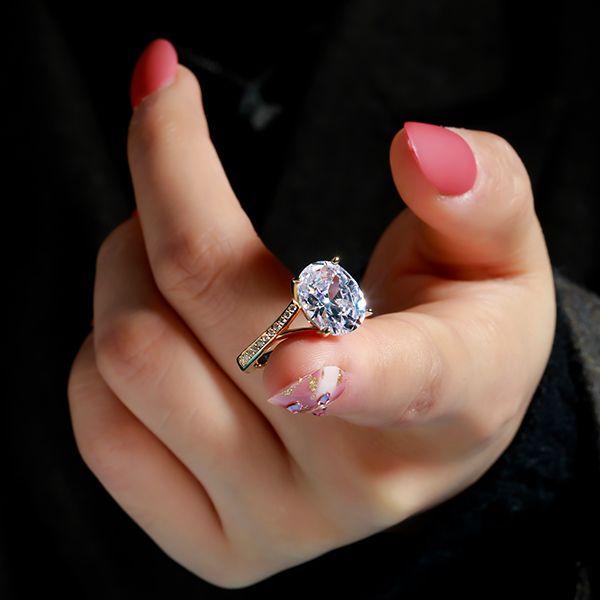 Golden Oval White Sapphire Bypass Engagement Ring - 18K Gold Plated Sterling Silver