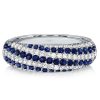 Sterling Silver White and Blue Sapphire Swirl Wedding Band Anniversary Ring (0.99 CTW)