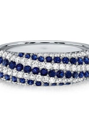 Sterling Silver White and Blue Sapphire Swirl Wedding Band Anniversary Ring (0.99 CTW)