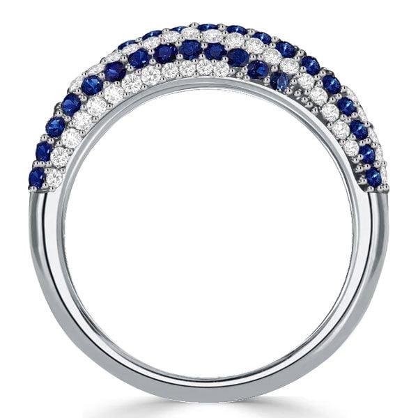 Sterling Silver White and Blue Sapphire Swirl Wedding Band Anniversary Ring (0.99 CTW)