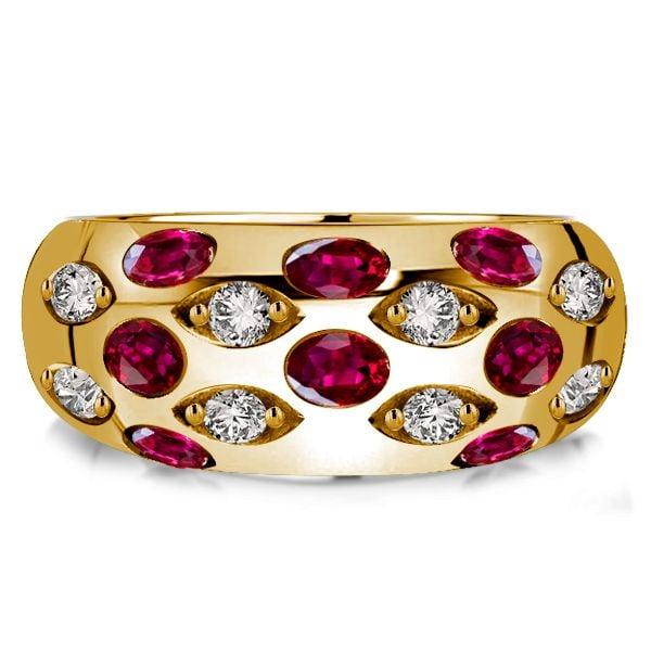 Vintage Dome Ruby Band Ring 1.59 CTW, 18K Gold Plated Sterling Silver