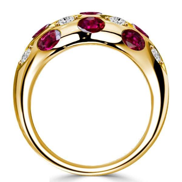 Vintage Dome Ruby Band Ring 1.59 CTW, 18K Gold Plated Sterling Silver