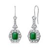 Art Deco Emerald & Sapphire Drop Earrings - 925 Sterling Silver