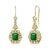 Art Deco Emerald & Sapphire Drop Earrings - 925 Sterling Silver