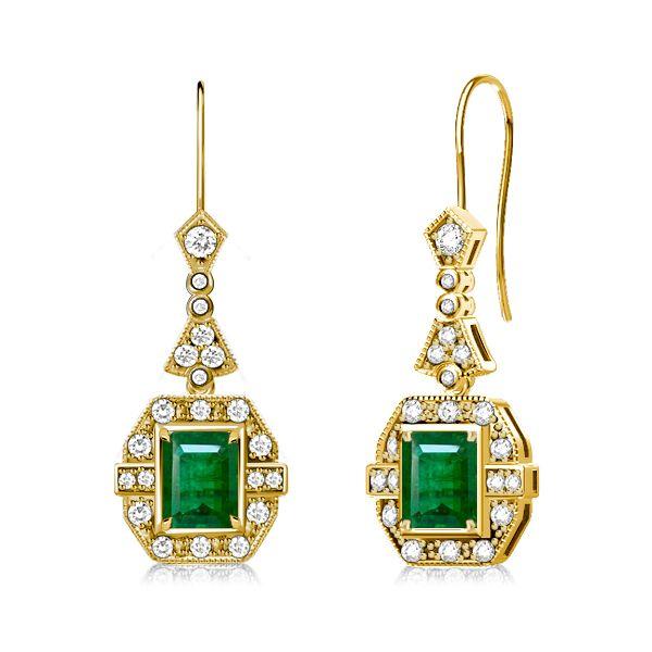 Art Deco Emerald & Sapphire Drop Earrings - 925 Sterling Silver