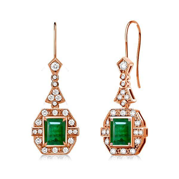 Art Deco Emerald & Sapphire Drop Earrings - 925 Sterling Silver