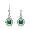 Art Deco Emerald & Sapphire Drop Earrings - 925 Sterling Silver