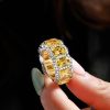 Women's Prong Cushion Cut Yellow Golden Wedding Band in Sterling Silver