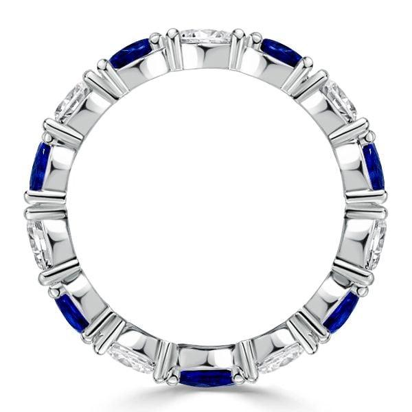 Pear Shaped Blue Sapphire Eternity Band Ring in 925 Sterling Silver with Rhodium Finish