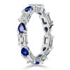 Pear Shaped Blue Sapphire Eternity Band Ring in 925 Sterling Silver with Rhodium Finish