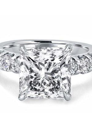 4.00 CT Princess Cut Diamond Alternative Wedding Ring in Rhodium-Plated Sterling Silver
