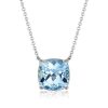 Cushion Cut Aquamarine Solitaire Necklace in Sterling Silver with Rhodium Plating