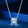 Cushion Cut Aquamarine Solitaire Necklace in Sterling Silver with Rhodium Plating