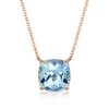 Cushion Cut Aquamarine Solitaire Necklace in Sterling Silver with Rhodium Plating