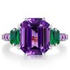 Unique Three Stone Amethyst Engagement Ring in 925 Sterling Silver with Rhodium Finish