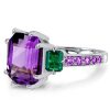 Unique Three Stone Amethyst Engagement Ring in 925 Sterling Silver with Rhodium Finish