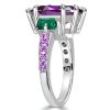 Unique Three Stone Amethyst Engagement Ring in 925 Sterling Silver with Rhodium Finish