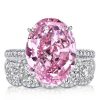 Oval Pink Sapphire Bridal Set in Sterling Silver