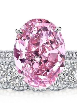 Oval Pink Sapphire Bridal Set in Sterling Silver
