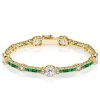 Emerald & Sterling Silver Tennis Bracelet - Milgrain Detail - 6-9 Inch