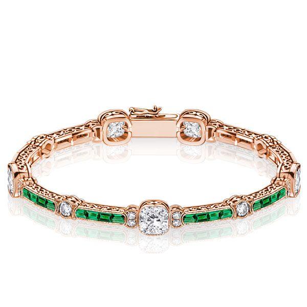 Emerald & Sterling Silver Tennis Bracelet - Milgrain Detail - 6-9 Inch