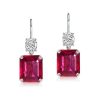 Emerald Cut Ruby Drop Earrings for Women in Rhodium-Plated 925 Sterling Silver