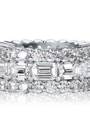 Triple Row Eternity Wedding Band - 925 Sterling Silver, Simulated Diamonds