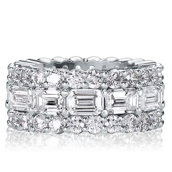 Triple Row Eternity Wedding Band - 925 Sterling Silver, Simulated Diamonds