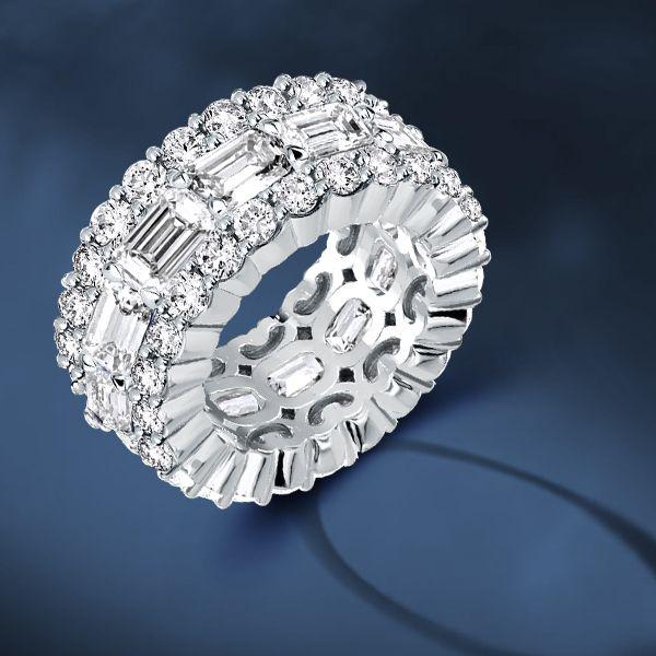 Triple Row Eternity Wedding Band - 925 Sterling Silver, Simulated Diamonds