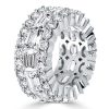 Triple Row Eternity Wedding Band - 925 Sterling Silver, Simulated Diamonds
