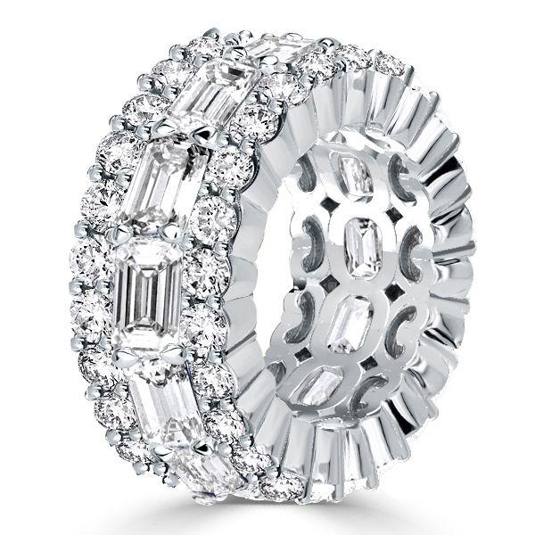 Triple Row Eternity Wedding Band - 925 Sterling Silver, Simulated Diamonds