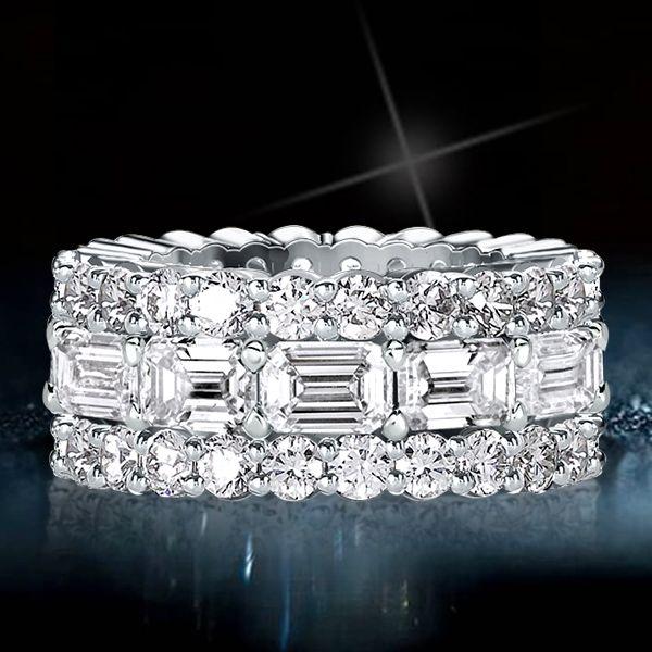 Triple Row Eternity Wedding Band - 925 Sterling Silver, Simulated Diamonds