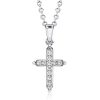 Dainty White Sapphire Cross Pendant Necklace in Sterling Silver