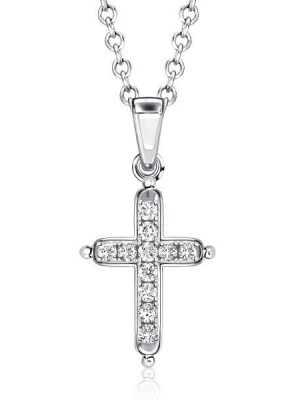 Dainty White Sapphire Cross Pendant Necklace in Sterling Silver