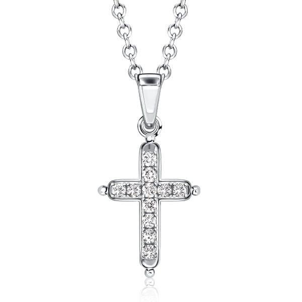Dainty White Sapphire Cross Pendant Necklace in Sterling Silver