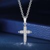 Dainty White Sapphire Cross Pendant Necklace in Sterling Silver