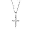 Dainty White Sapphire Cross Pendant Necklace in Sterling Silver
