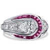 Art Deco Pear Shaped Ruby Ring in Sterling Silver with Rhodium Plating