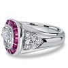 Art Deco Pear Shaped Ruby Ring in Sterling Silver with Rhodium Plating