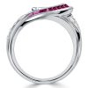 Art Deco Pear Shaped Ruby Ring in Sterling Silver with Rhodium Plating